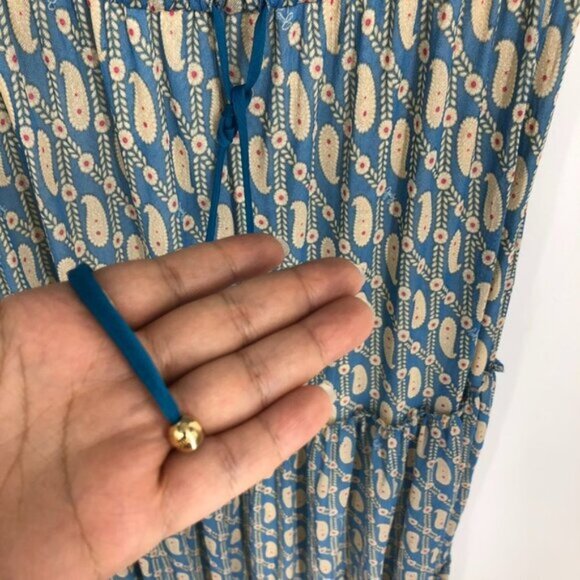 Juicy Couture Blue Beige multicolor Tiered Chiffon Paisley Maxi Dress size L - Picture 8 of 14